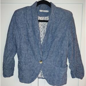 Gibson Linen Cotton Jacket Size Medium Ruched Sleeves Anthropologie Brand